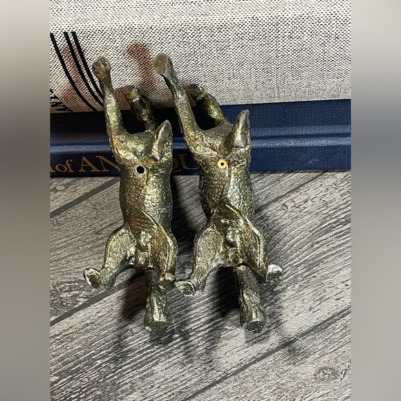 Vintage Cast Metal Black Gold Bronze Standing Horses Set of 2 Signed by Artist M - Picture 5 of 11